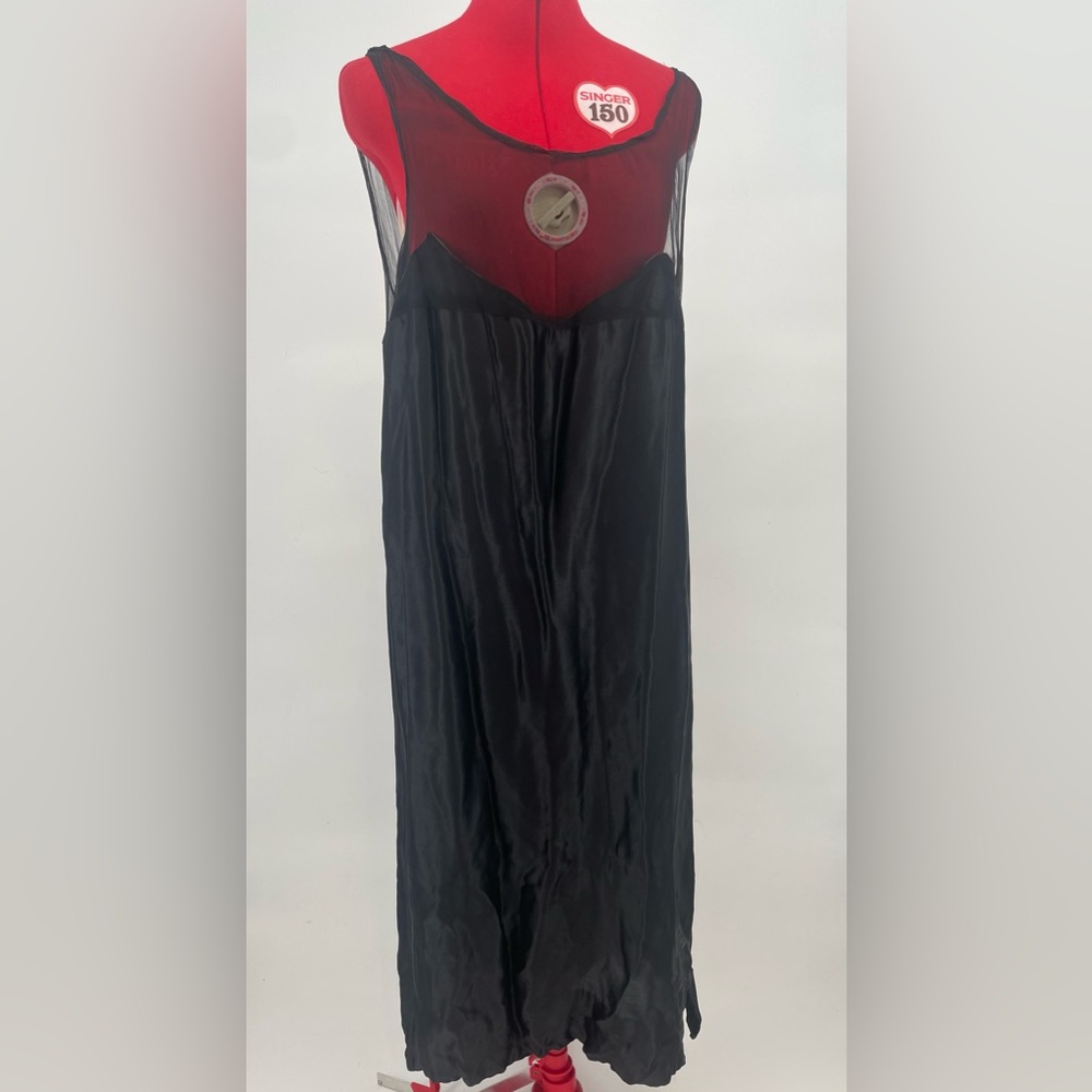 Vintage / Antique Black Satin Gatsby Style Slip Shift Dress With Sheer Yoke
